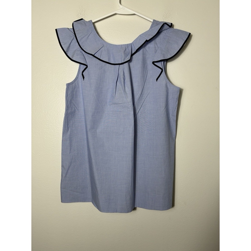 NEW! J Crew 100% Cotton Tank Top Sz 0 Periwinkle Preppy Casual With Ruffles